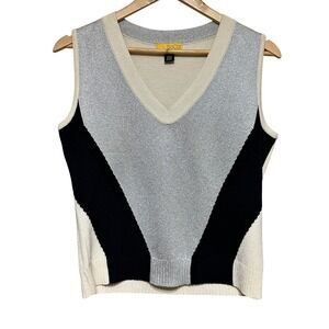 SoCa St. John Metallic Knit Vest Sweater Womens‎ Small Colorblock Chic Luxury